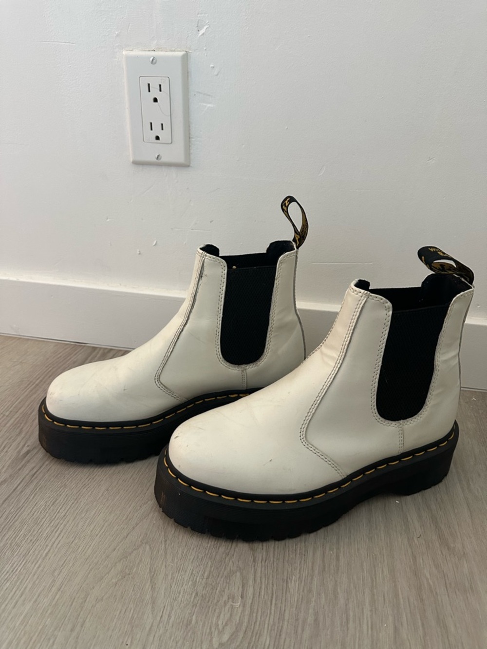 Dr. Martens White Leather Chelsea Platform Boots
